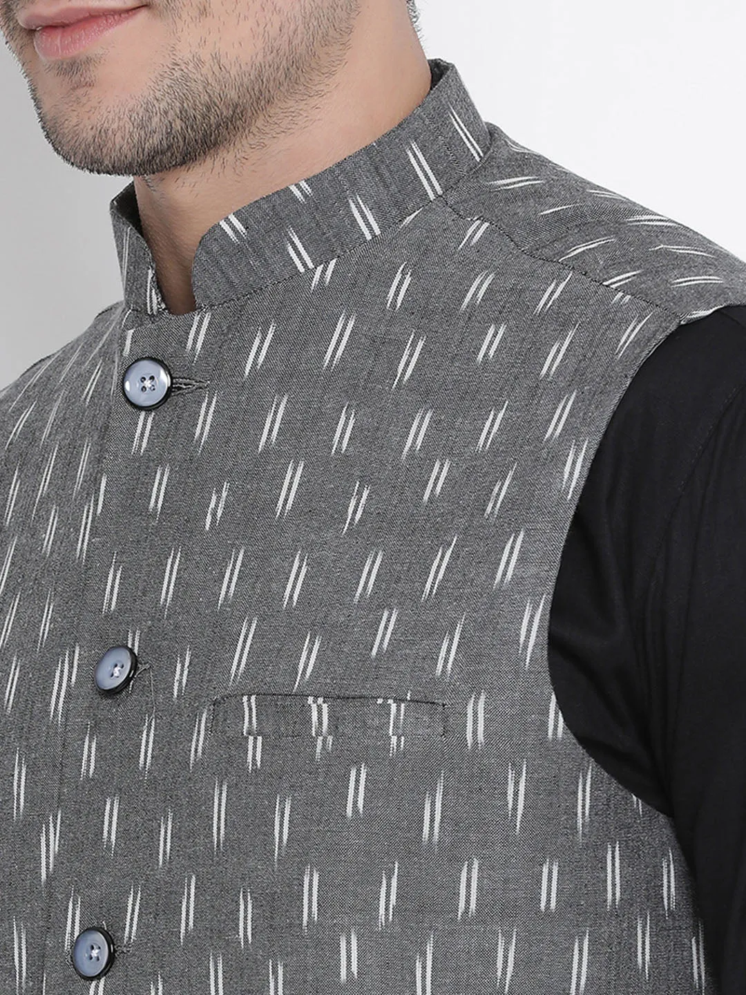 VASTRAMAY Men's Grey Cotton Ethnic Jacket