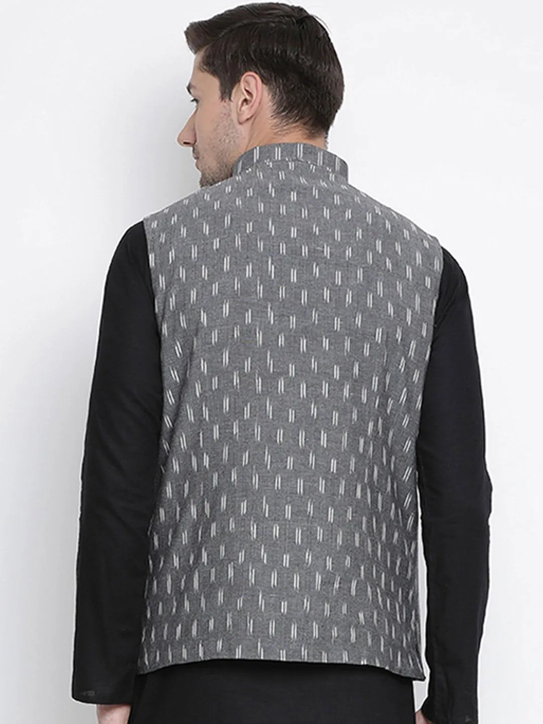 VASTRAMAY Men's Grey Cotton Ethnic Jacket