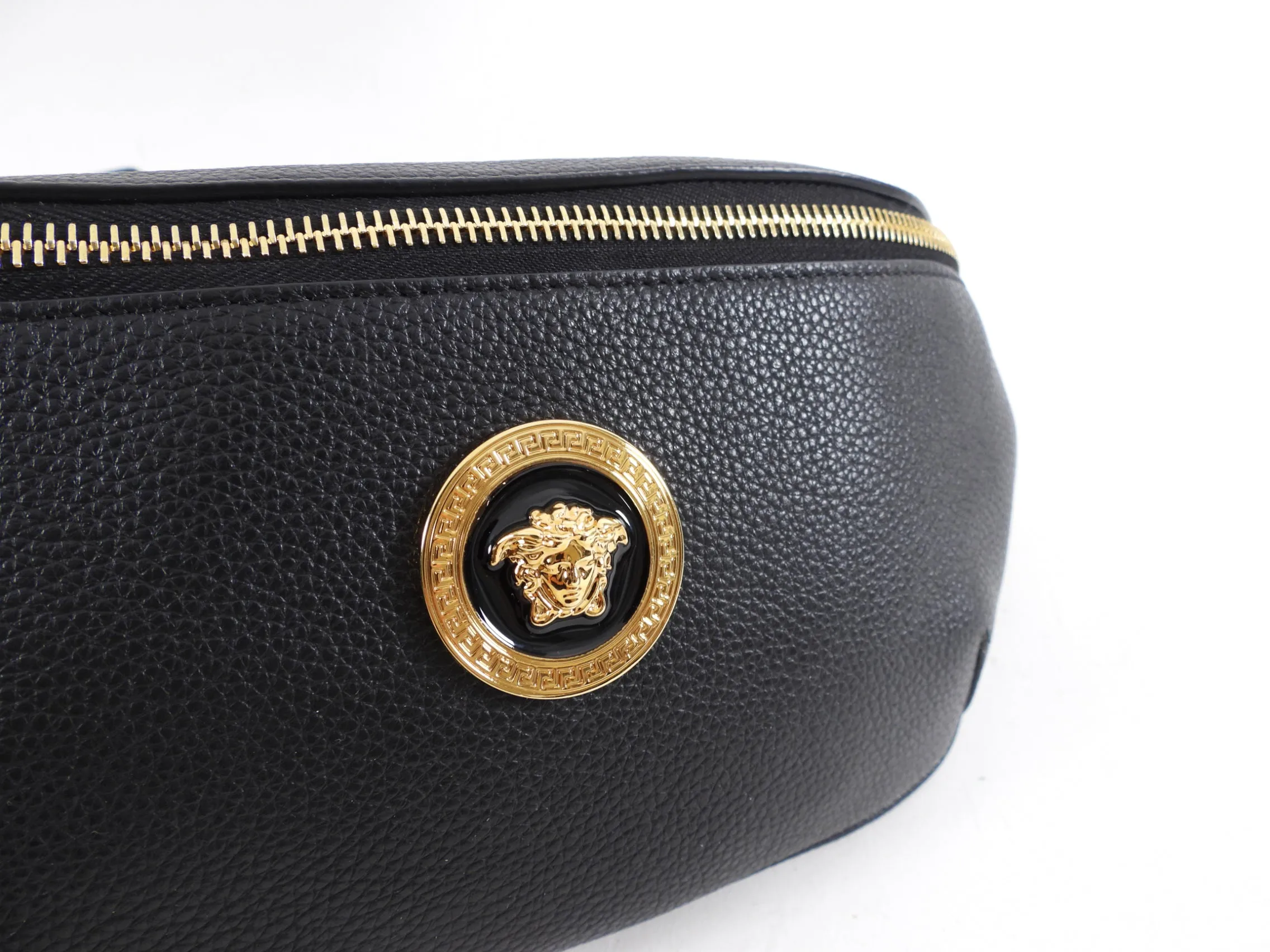 Versace Black Leather Gold Medusa Belt Bag