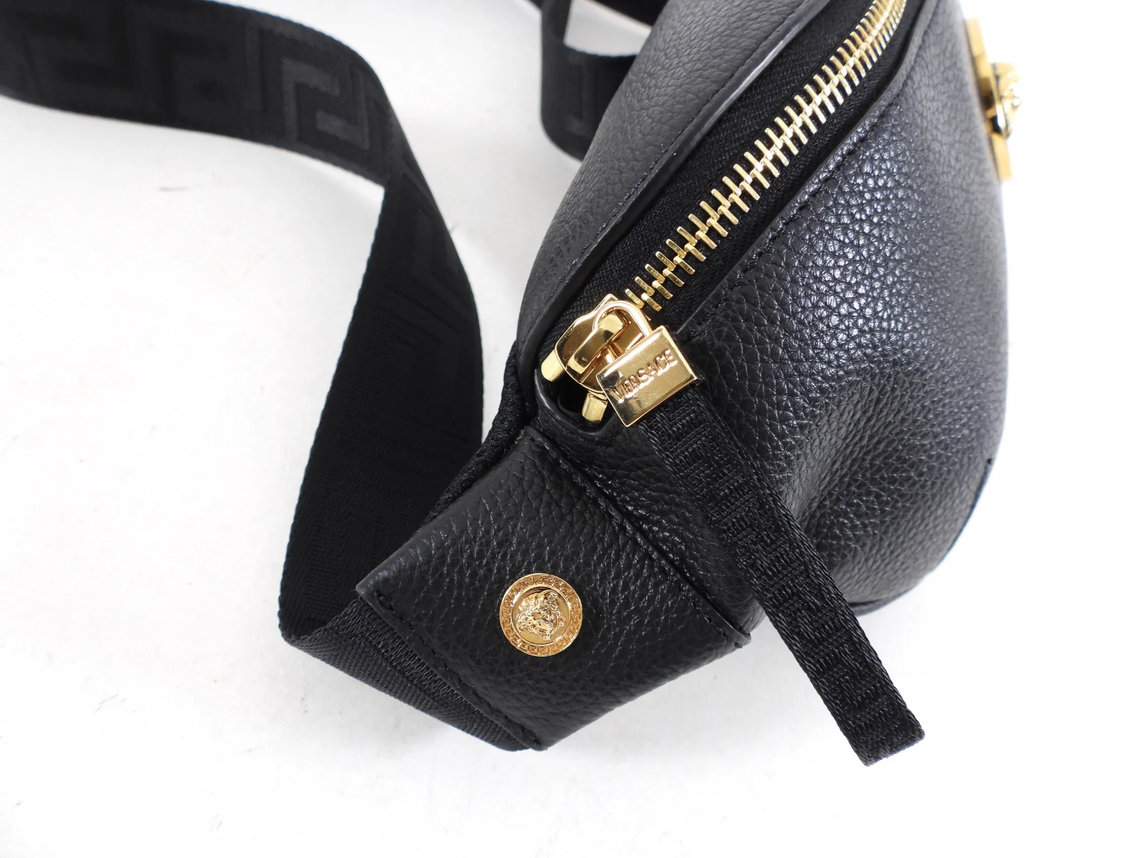 Versace Black Leather Gold Medusa Belt Bag