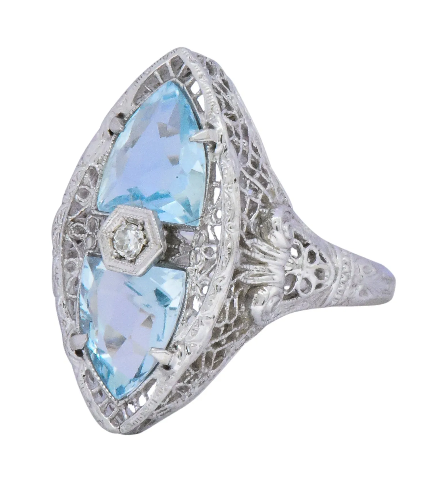 White & Co. Edwardian 4.05 CTW Aquamarine Diamond 14 Karat White Gold Ring