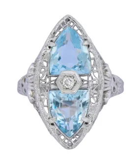 White & Co. Edwardian 4.05 CTW Aquamarine Diamond 14 Karat White Gold Ring