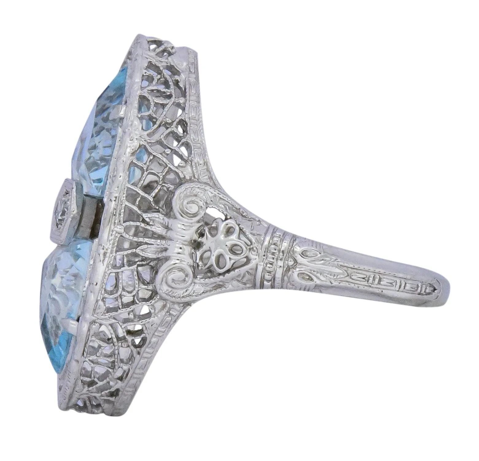 White & Co. Edwardian 4.05 CTW Aquamarine Diamond 14 Karat White Gold Ring