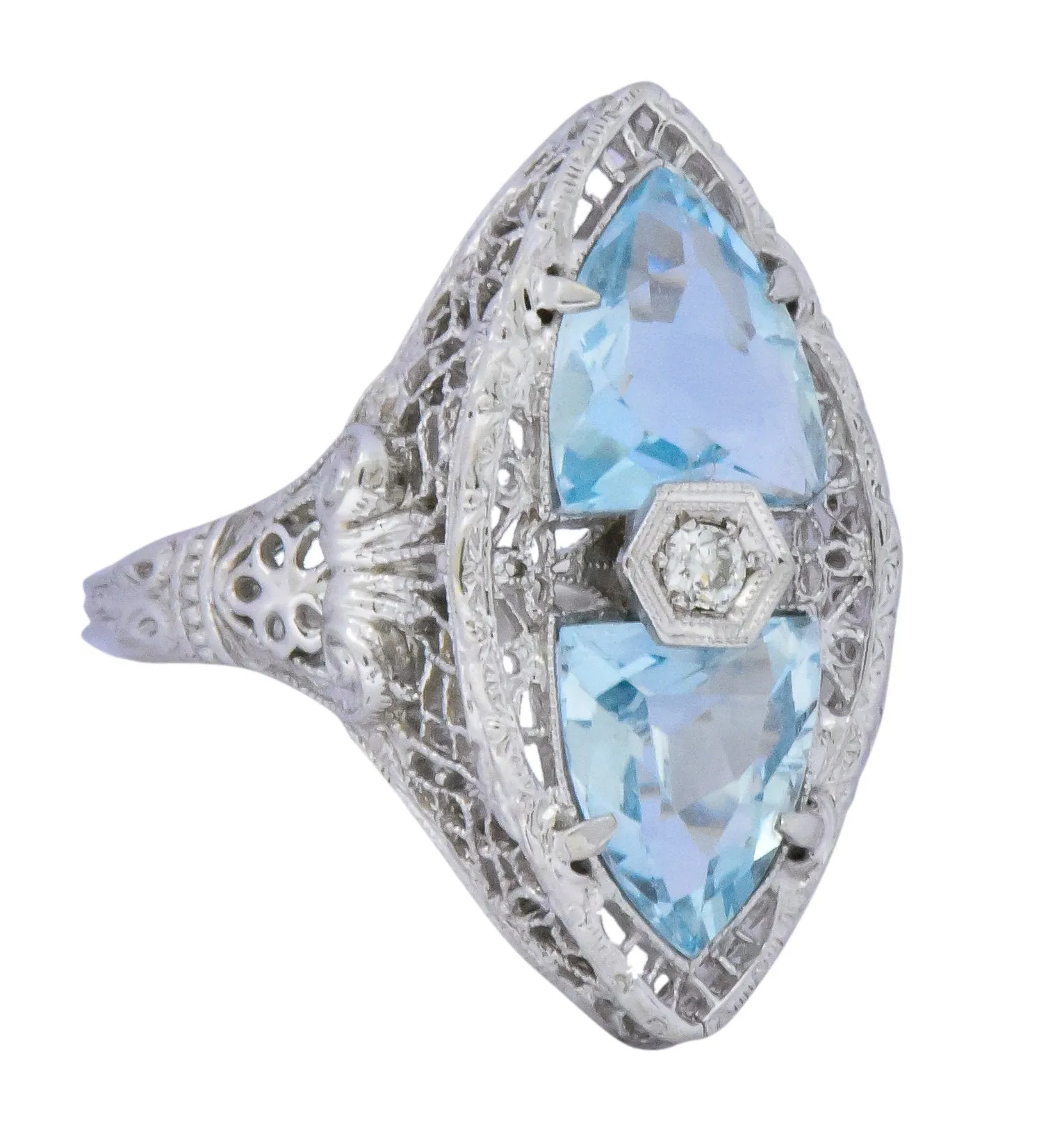 White & Co. Edwardian 4.05 CTW Aquamarine Diamond 14 Karat White Gold Ring