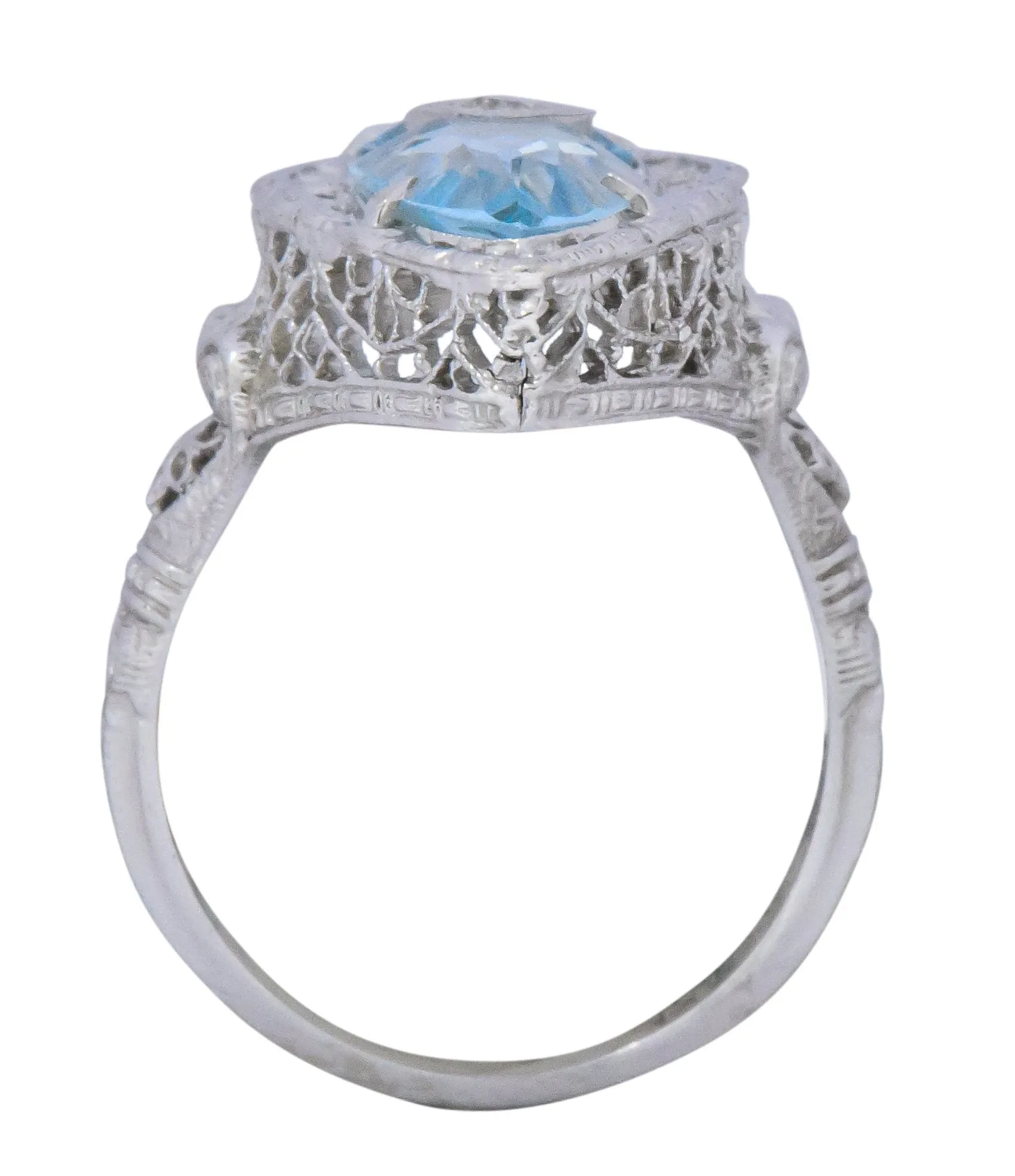 White & Co. Edwardian 4.05 CTW Aquamarine Diamond 14 Karat White Gold Ring