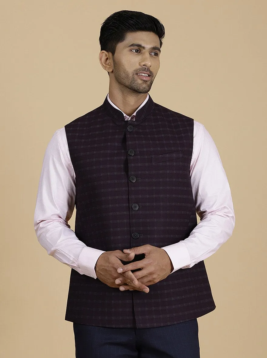 Wine Checked Regular Fit Modi Jacket | JadeBlue