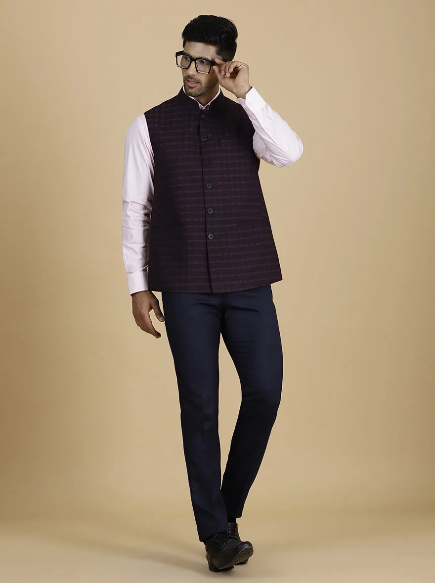 Wine Checked Regular Fit Modi Jacket | JadeBlue