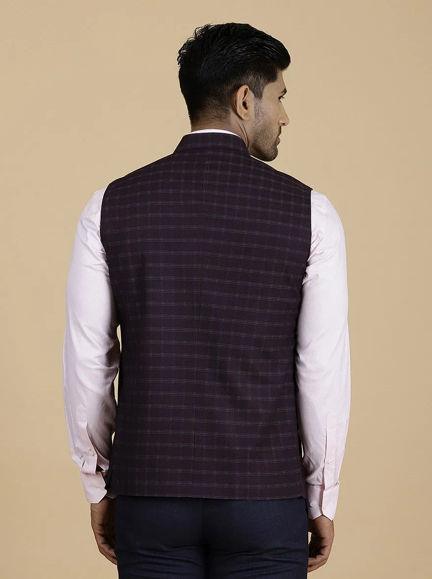 Wine Checked Regular Fit Modi Jacket | JadeBlue