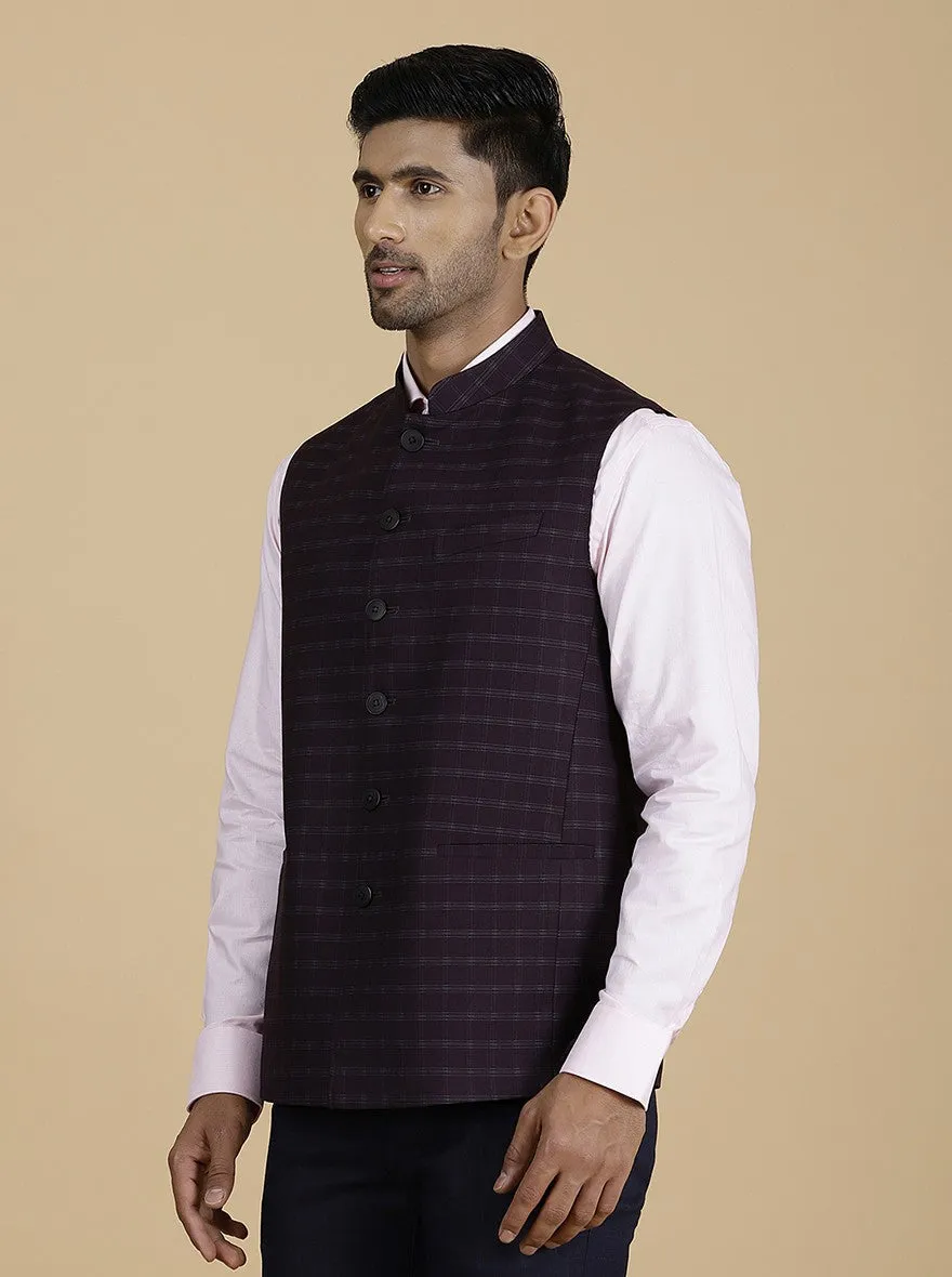 Wine Checked Regular Fit Modi Jacket | JadeBlue