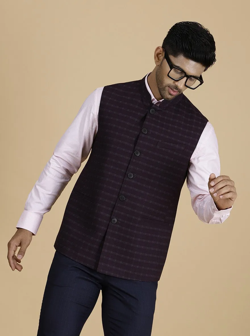 Wine Checked Regular Fit Modi Jacket | JadeBlue